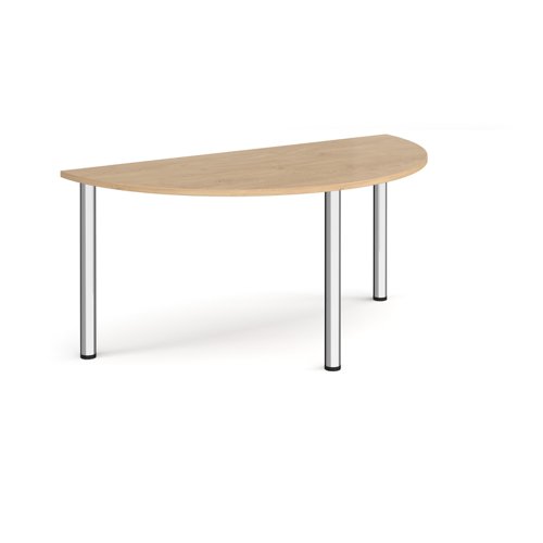 Semi circular chrome radial leg meeting table 1600mm x 800mm - kendal oak