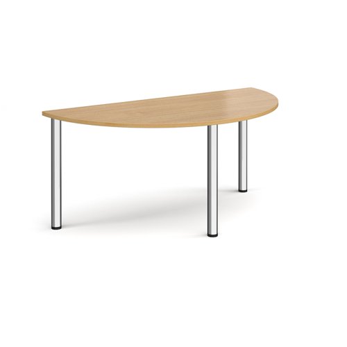 Semi circular chrome radial leg meeting table 1600mm x 800mm - oak