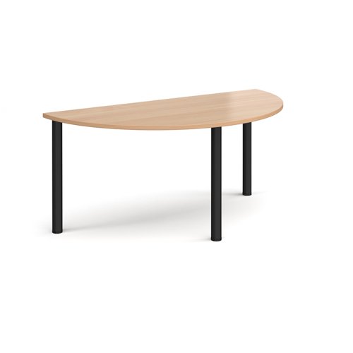 Semi circular black radial leg meeting table 1600mm x 800mm - beech