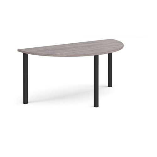 Semi circular black radial leg meeting table 1600mm x 800mm - grey oak