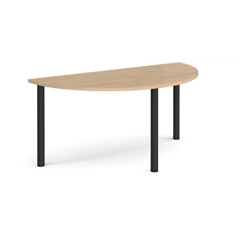 Semi circular black radial leg meeting table 1600mm x 800mm - kendal oak