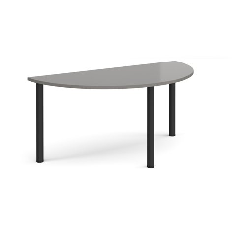 Semi circular black radial leg meeting table 1600mm x 800mm - onyx grey