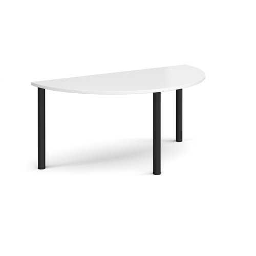 Semi circular black radial leg meeting table 1600mm x 800mm - white