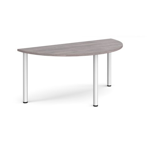 Semi circular silver radial leg meeting table 1600mm x 800mm - grey oak