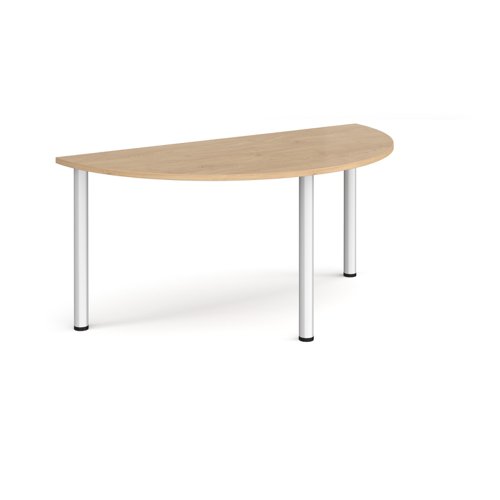Semi circular silver radial leg meeting table 1600mm x 800mm - kendal oak