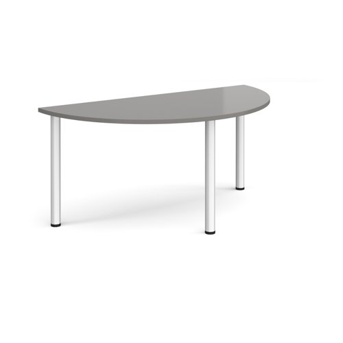 Semi circular silver radial leg meeting table 1600mm x 800mm - onyx grey