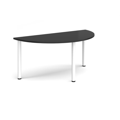 Semi circular white radial leg meeting table 1600mm x 800mm - Black | DRL1600S-WH-BK | Dams International