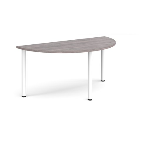 Semi circular white radial leg meeting table 1600mm x 800mm - grey oak