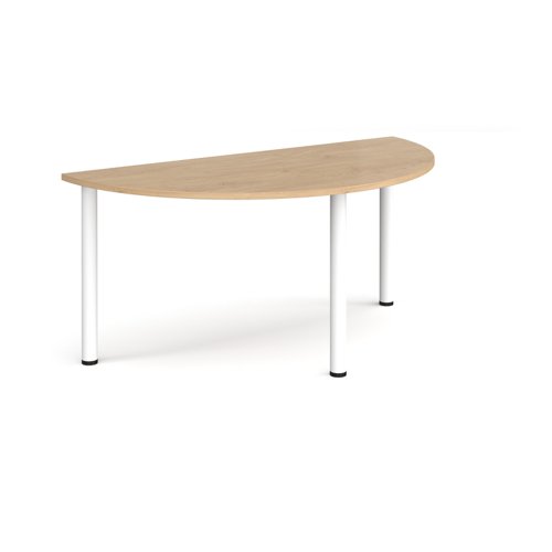 Semi circular white radial leg meeting table 1600mm x 800mm - kendal oak