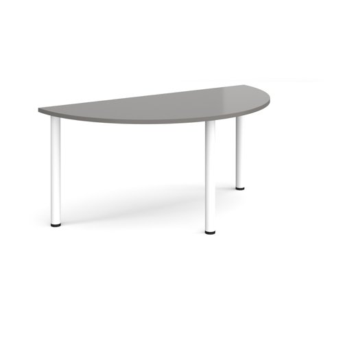 Semi circular white radial leg meeting table 1600mm x 800mm - onyx grey