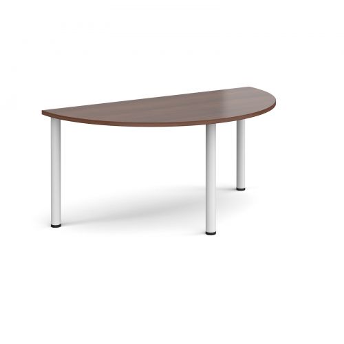 Semi circular white radial leg meeting table 1600mm x 800mm - walnut