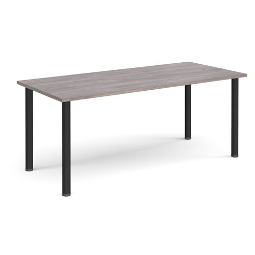 Rectangular black radial leg meeting table 1800mm x 800mm - grey oak