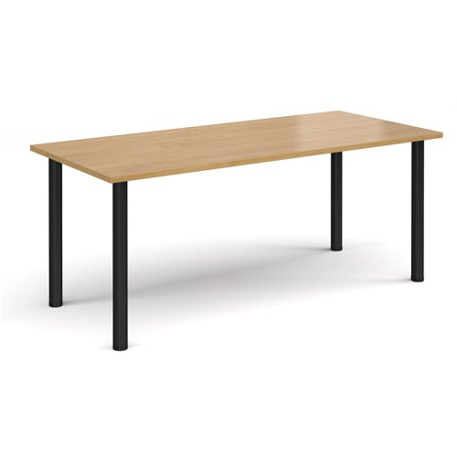 Rectangular black radial leg meeting table 1800mm x 800mm - oak