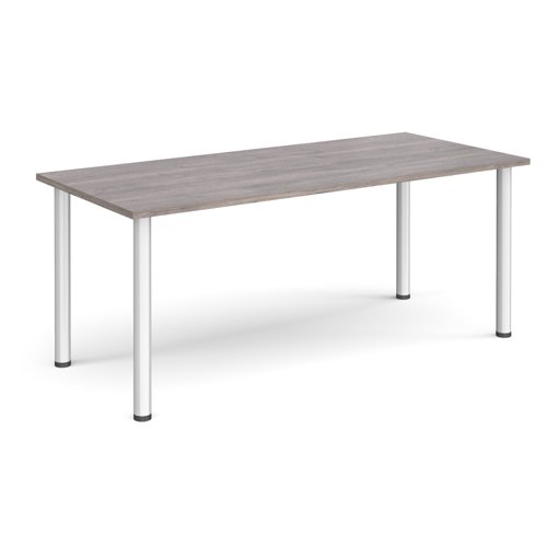 Rectangular silver radial leg meeting table 1800mm x 800mm - grey oak