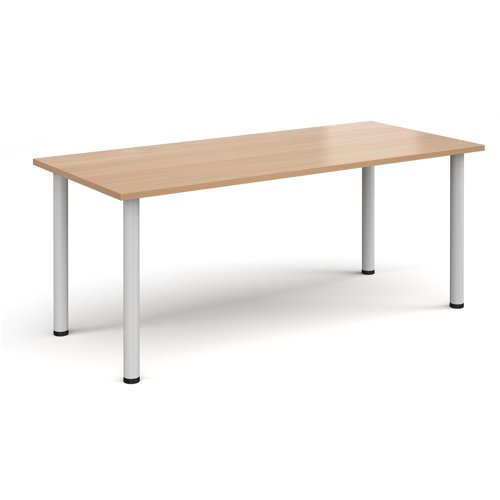 Rectangular white radial leg meeting table 1800mm x 800mm - beech