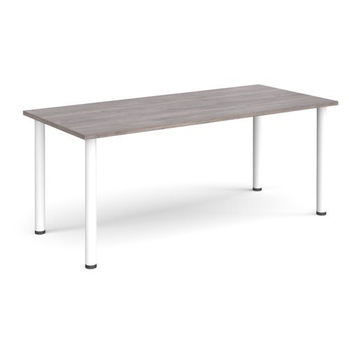 Rectangular white radial leg meeting table 1800mm x 800mm - grey oak