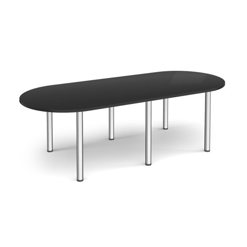 Radial end meeting table 2400mm x 1000mm with 6 chrome radial legs - Black