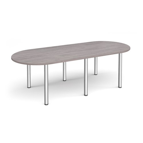 Radial end meeting table 2400mm x 1000mm with 6 chrome radial legs - grey oak