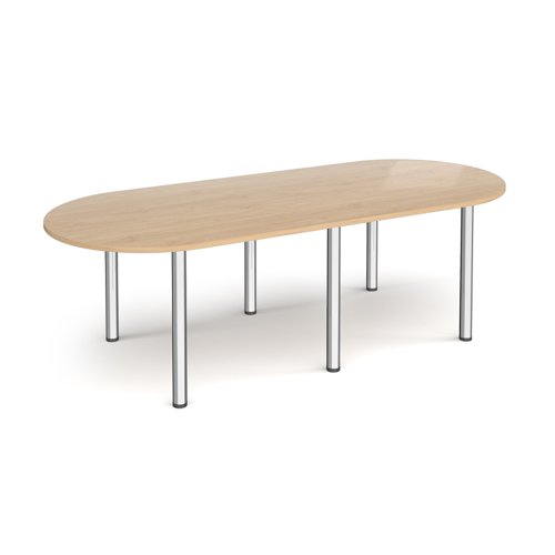 Radial end meeting table 2400mm x 1000mm with 6 chrome radial legs - Kendal Oak