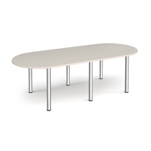 Radial end meeting table 2400mm x 1000mm with 6 chrome radial legs -Light Grey