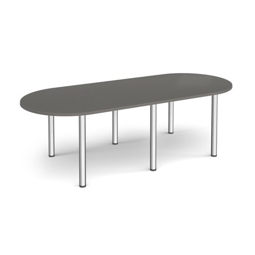 Radial end meeting table 2400mm x 1000mm with 6 chrome radial legs - Onyx Grey