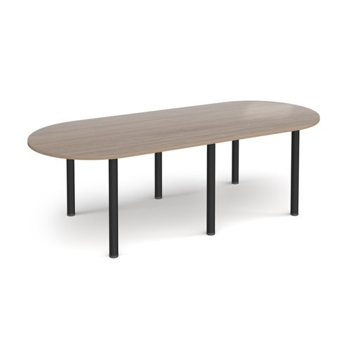 Radial end meeting table 2400mm x 1000mm with 6 black radial legs - Barcelona Walnut