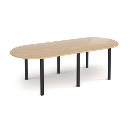 Radial end meeting table 2400mm x 1000mm with 6 black radial legs - Kendal Oak