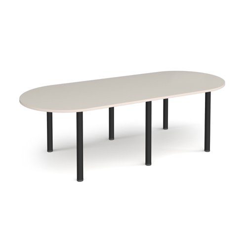 Radial end meeting table 2400mm x 1000mm with 6 black radial legs - Light Grey