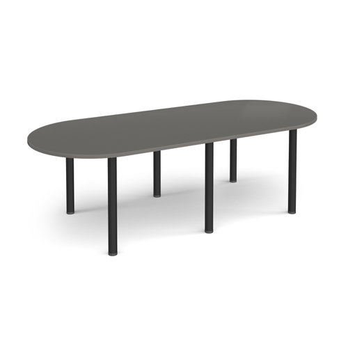 Radial end meeting table 2400mm x 1000mm with 6 black radial legs - Onyx Grey