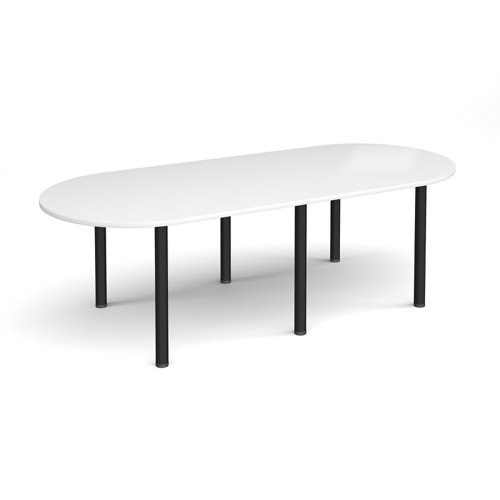 DRL2400-K-WH Radial end meeting table 2400mm x 1000mm with 6 black radial legs - white
