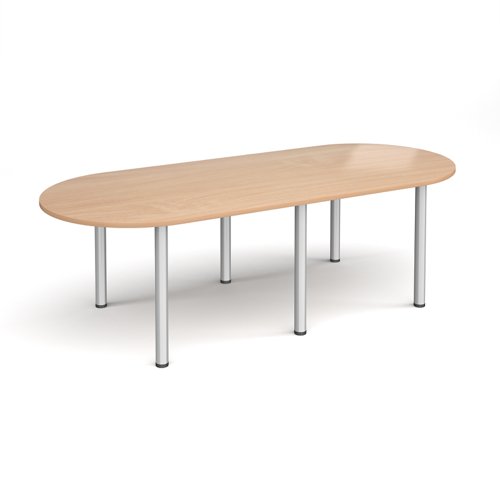 Radial end meeting table 2400mm x 1000mm with 6 silver radial legs - beech Meeting Tables DRL2400-S-B