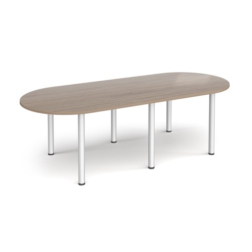 Radial end meeting table 2400mm x 1000mm with 6 silver radial legs - Barcelona Walnut