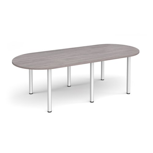 Radial end meeting table 2400mm x 1000mm with 6 silver radial legs - grey oak