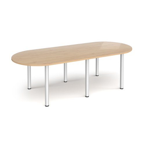 Radial end meeting table 2400mm x 1000mm with 6 silver radial legs - Kendal Oak