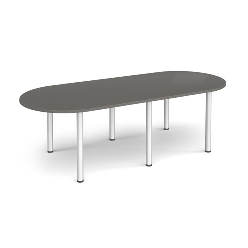 Radial end meeting table 2400mm x 1000mm with 6 silver radial legs - Onyx Grey