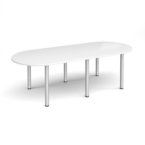 Radial end meeting table 2400mm x 1000mm with 6 silver radial legs - white Meeting Tables DRL2400-S-WH