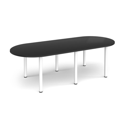 Radial end meeting table 2400mm x 1000mm with 6 white radial legs -Black