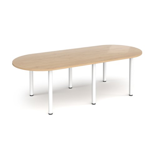 Radial end meeting table 2400mm x 1000mm with 6 white radial legs - Kendal Oak