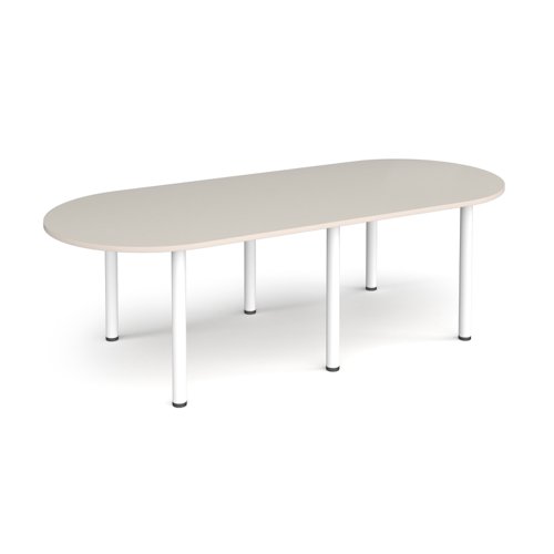 Radial end meeting table 2400mm x 1000mm with 6 white radial legs - Light Grey