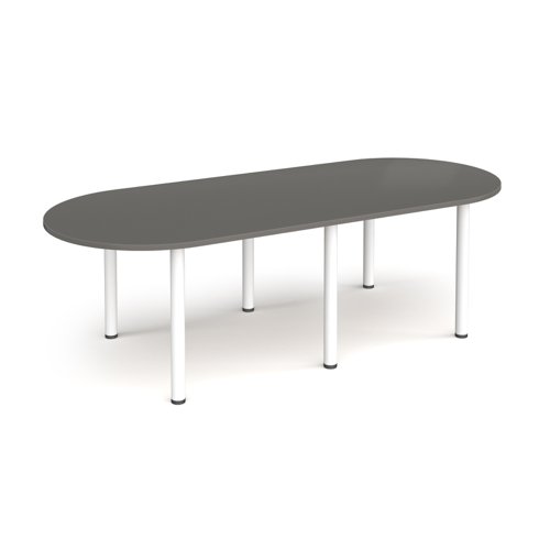 Radial end meeting table 2400mm x 1000mm with 6 white radial legs - Onyx Grey