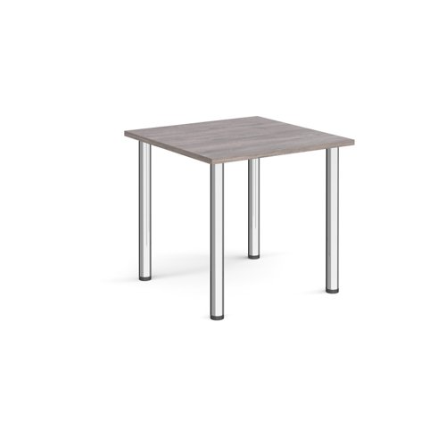 Rectangular chrome radial leg meeting table 800mm x 800mm - grey oak