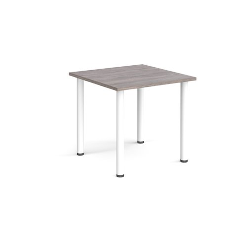 Rectangular white radial leg meeting table 800mm x 800mm - grey oak