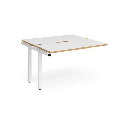Adapt add on unit single 1200mm x 1200mm - white frame, white top with oak edging Bench Desking E1212-AB-WH-WO