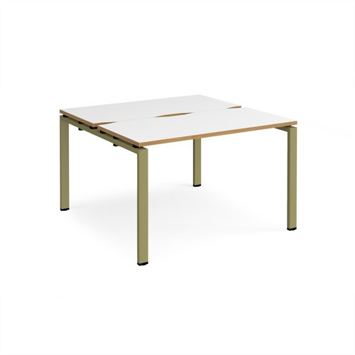 Adapt back to back desks 1200mm x 1200mm - green frame, white top, oak edge
