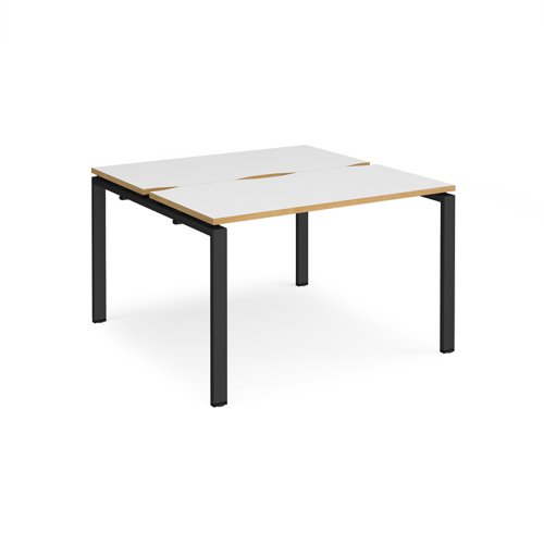 Adapt back to back desks 1200mm x 1200mm - black frame, white top with oak edging  E1212-K-WO