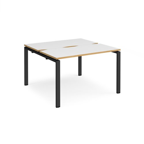 E1212-K-WO Adapt back to back desks 1200mm x 1200mm - black frame, white top with oak edging