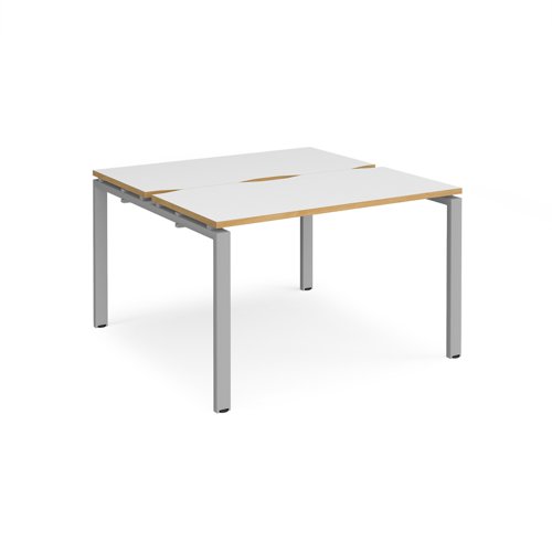 Adapt back to back desks 1200mm x 1200mm - silver frame, white top with oak edging
