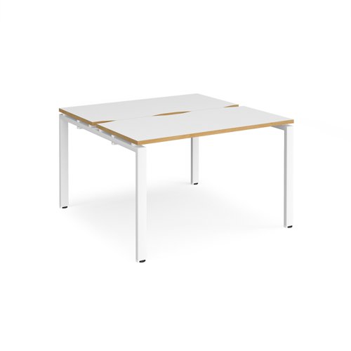 Adapt starter units back to back 1200mm x 1200mm - white frame, white top with oak edging Bench Desking E1212-SB-WH-WO