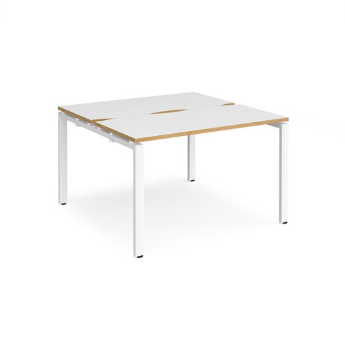 Adapt back to back desks 1200mm x 1200mm - white frame, white top with oak edging E1212-WH-WO Buy online at Office 5Star or contact us Tel 01594 810081 for assistance