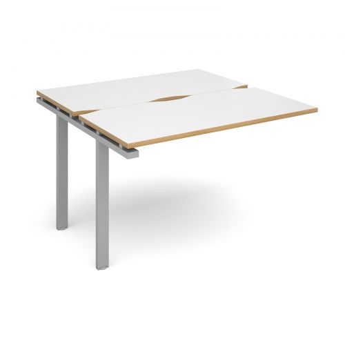 Adapt II add on unit single 1200mm x 1200mm - silver frame, white top with oak edging